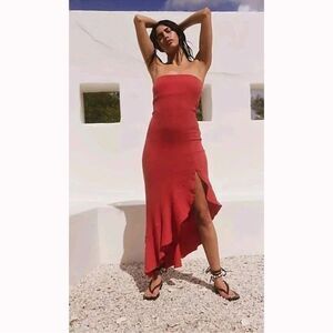 NWT Free People “Made Me Blush” Gauze Ruffle Tube Midi Dress